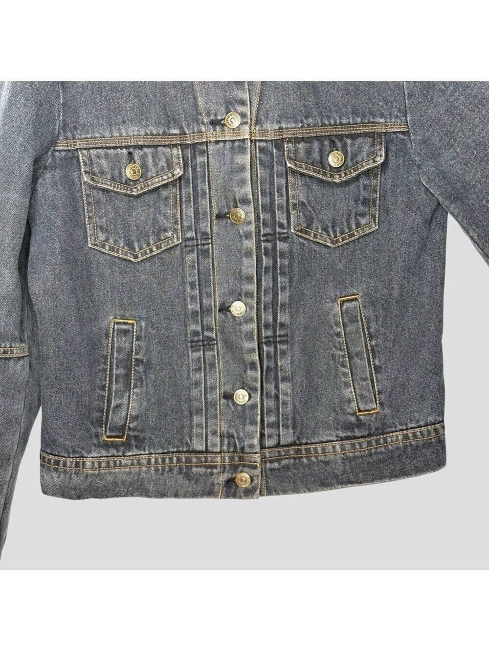90s Gray Denim Jacket M Lace Up Corset Back Whimsigoth Grunge Steampunk Y2K - Picture 7 of 13